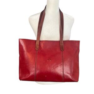 CUOIERIA FIORENTINA Red Leather Tote Brown Straps FLAWS
